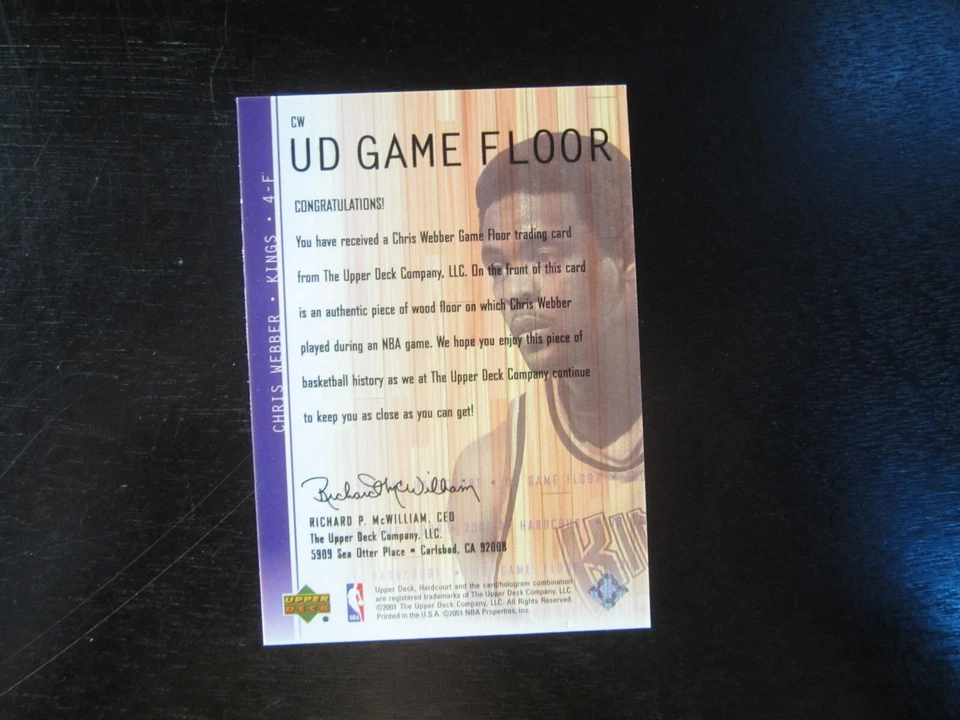 2001-02 UD Hardcourt Game Floor # CW CHRIS WEBBER Floor Card - Image 2 of 4