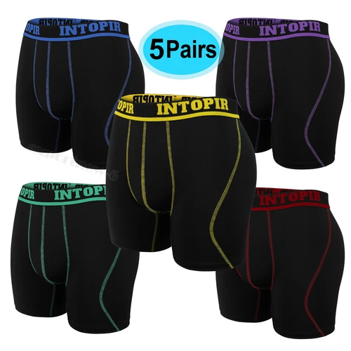 5 Pack Men's Long Boxer Briefs Shorts, Breathable Comfy Quick Drying Stretchy - Picture 1 of 18
