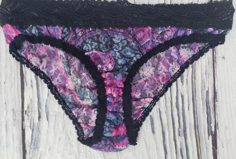 De Colección Nancy King Para Mujer Retro Encaje Panty Ropa Interior Braguita Nylon Paisley Negro S/M Foto 3 de 4