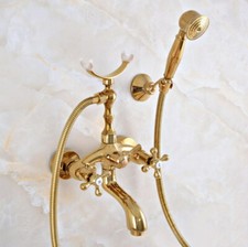 Luxury Gold Color Brass Wall Mounted Clawfoot Bath Tub Faucet with Hand Shower