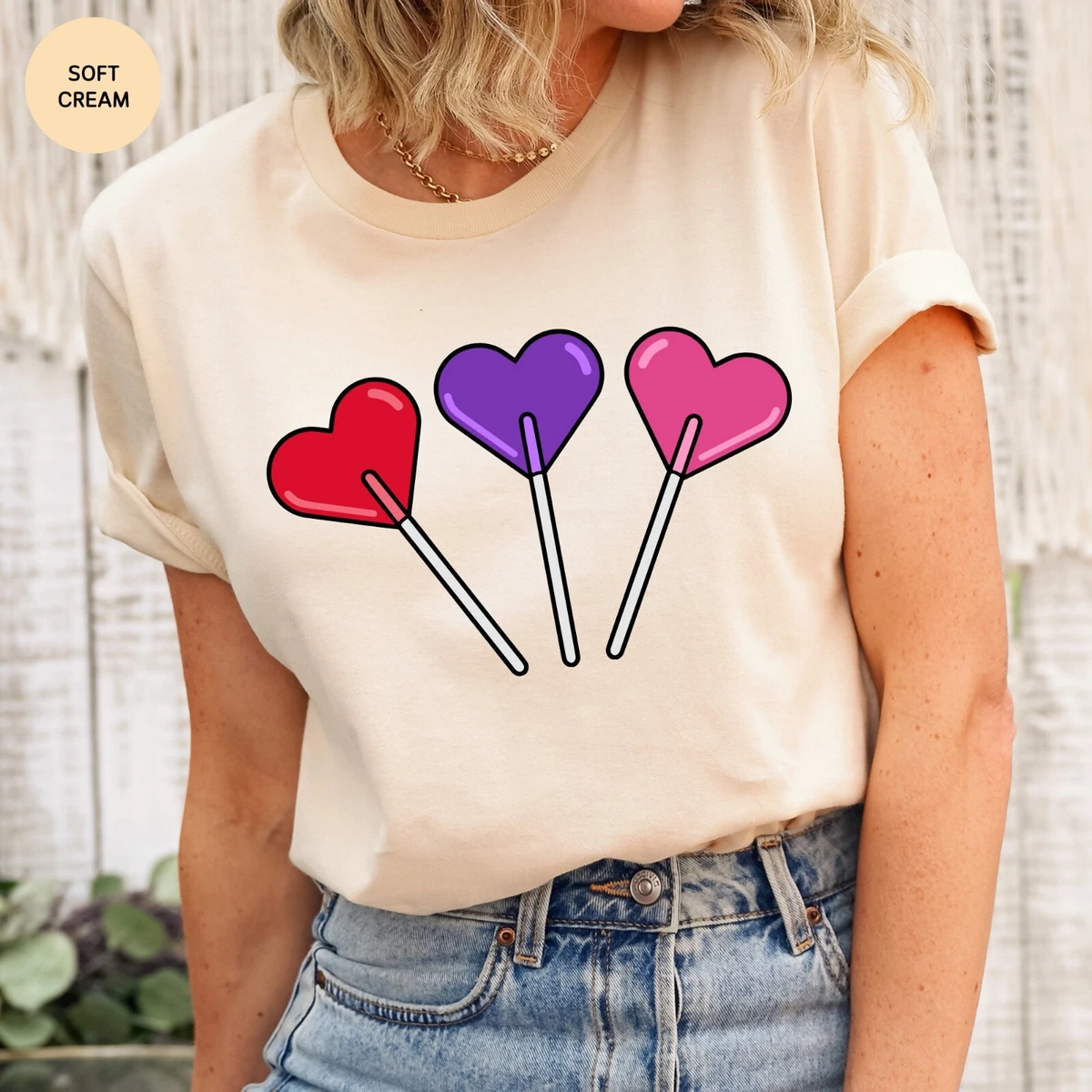 Cute Valentines Day Shirt for Women, Heart Candy Lollipop TShirt for  Valentines