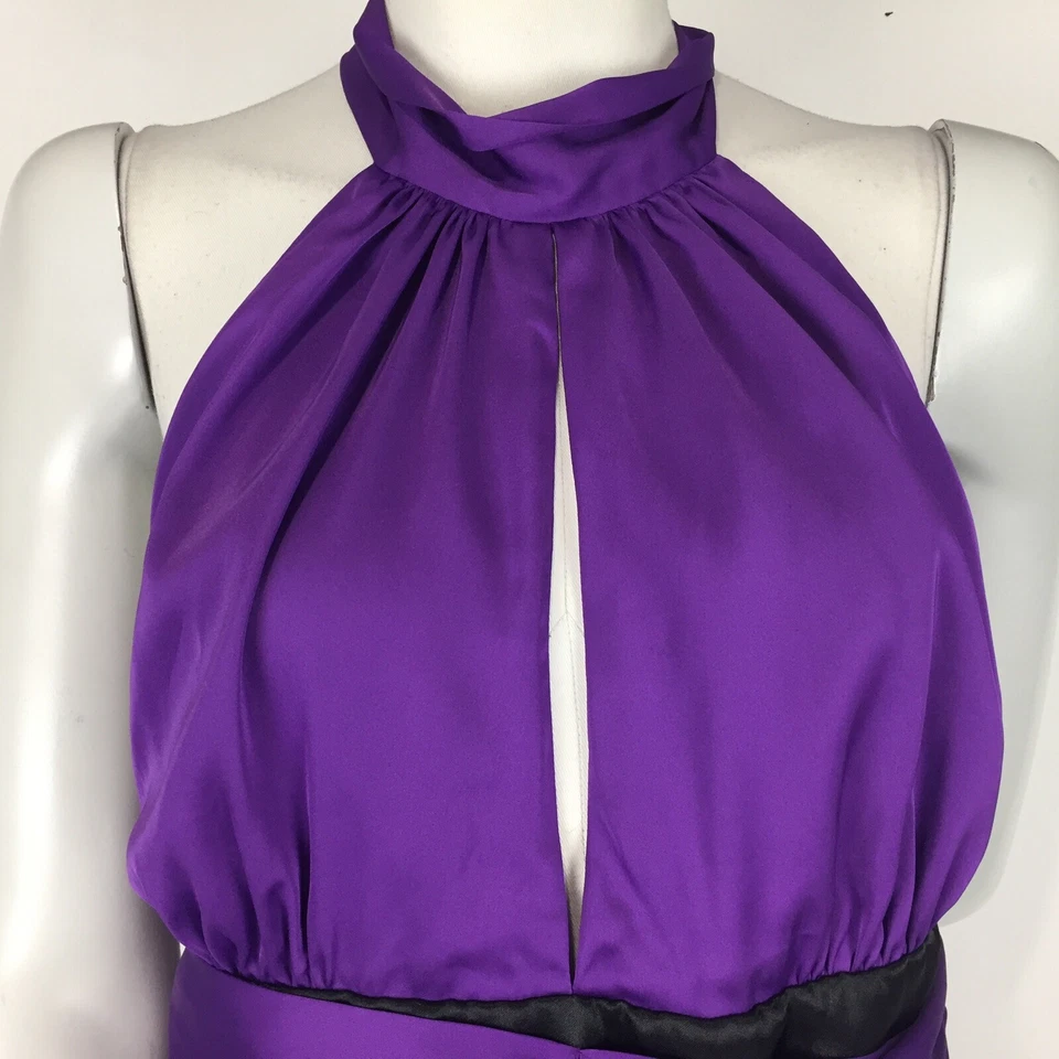 Love Affair Dress Purple Size 12 Halter Neck Backless Satin Cocktail Formal - image 2 of 4