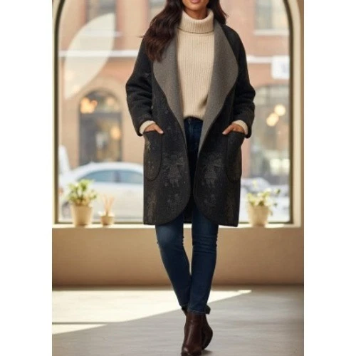 Gudrun Sjoden шерсти пальто куртка размер L ангел напечатано серый зимний уютный - Изображение 2 из 4