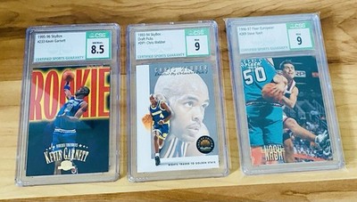 Rare Graded Rookie Card Lot CSG 9 Mint Kevin Garnett, Steve Nash & Chris Webber
