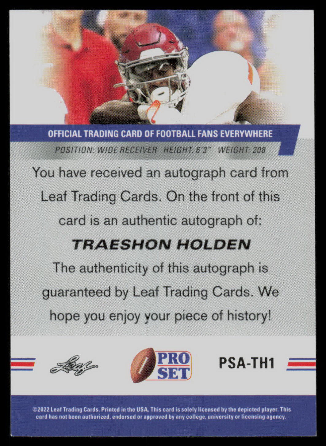2023 Pro Set Pure - Pro Set Autographs #PSA-TH1 Traeshon Holden view 2