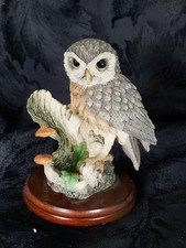 Country Artists "Little Owl in Tree Hollow" Hand Painted with Wood Base