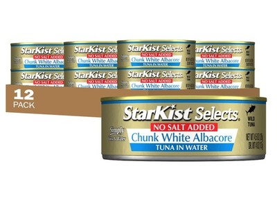 No Salt Added Chunk Albacore Tuna, 12 Pack, 30g Protein, Gluten Free, Keto Snack