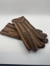 Vintage Aris Isotoner Ladies Gloves Brown Leather  Fabric Size Large