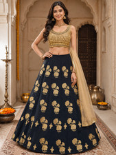 Black Lehenga Choli Indian Wedding Bollywood Party Ethnic Silk Wear