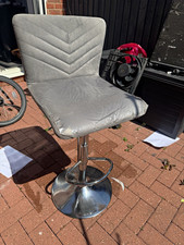 Grey Suede Bar Stool with Backrest, Chrome Metal Base & Footrest, 1pc