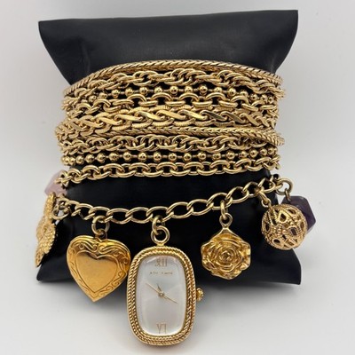 Betsey Johnson Charm Bracelet Watch Wide Multi Chain Gold Tone