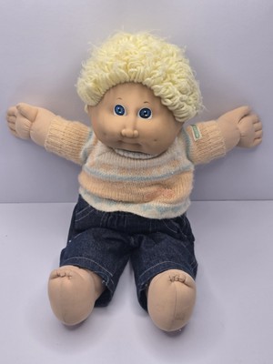 VINTAGE CABBAGE PATCH KIDS DOLL BLONDE HAIR BLUE EYES JEANS SHIRT