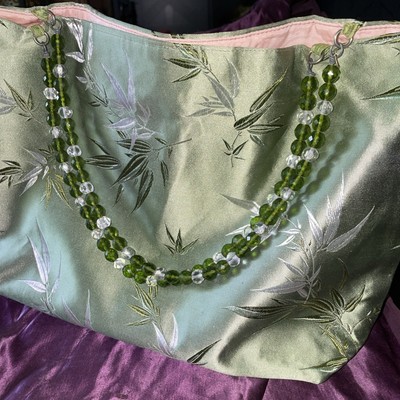 SPRING SUMMER! DAS Silk Citrus Green Bamboo Leaf Pink Interior Mag Clasp EUC