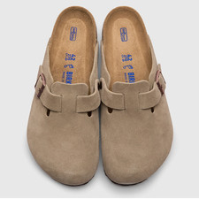Birkenstock Boston Taupe Suede Leather Soft Footbed Clog Men's Shoes