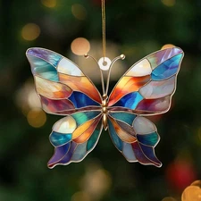 Stained Glass Butterfly Ornament Acrylic – Colorful Suncatcher Window Hanging...
