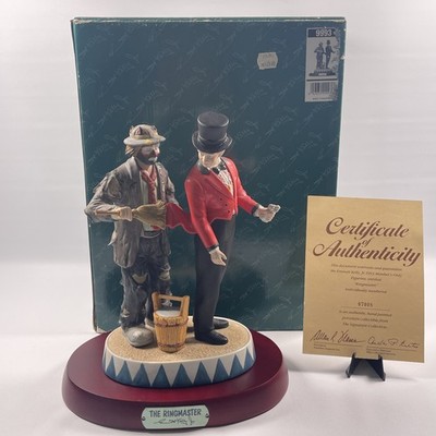Emmett Kelly Jr. 1993 Figurine  The Ringmaster  W/Wood Base, COA & Signed
