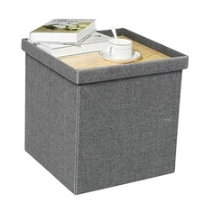  Storage Ottoman with Tray, Small Ottomans Cube Folding Coffee Grey-square