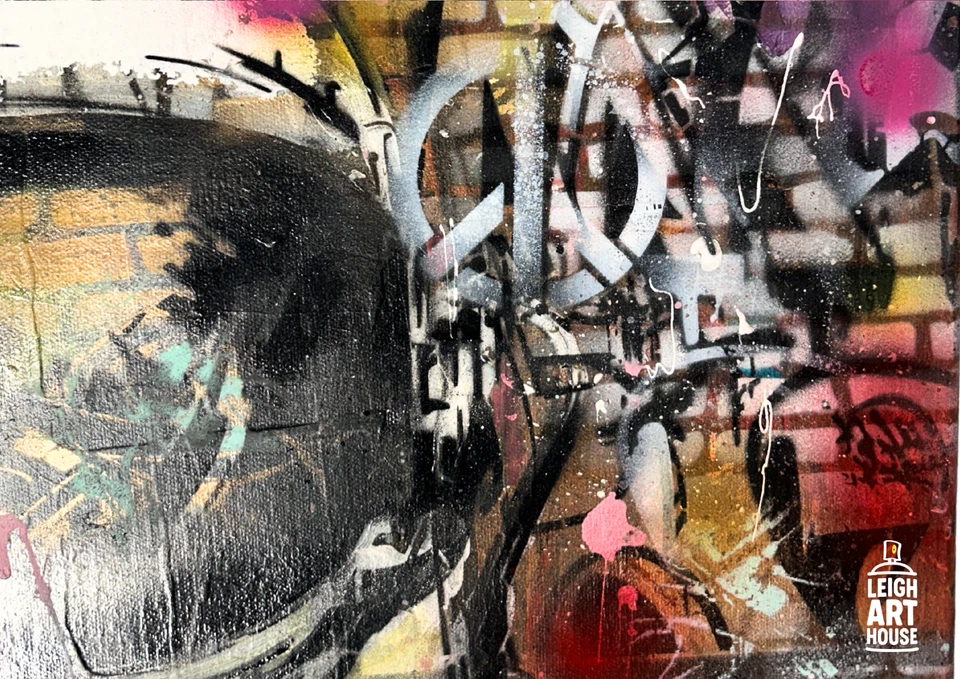 Arte en lienzo pintado en aerosol original Spaceman arte pop hecho a mano graffiti arte de pared Foto 2 de 4