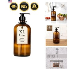 Large 32 Ounce Amber Glass Pump Dispenser Bottle for Shampoo and Liquid Soap
