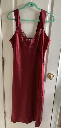 Adonna langes Nachthemd ärmellos tiefrot Nylon sexy Nachthemd Spitze Größe L