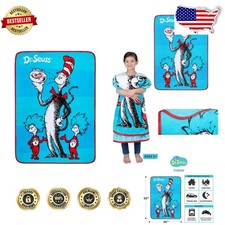 Kids Throw Blanket 46x60 Dr Seuss Cat In Hat Plush Micro-Raschel