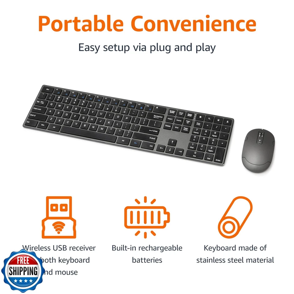 Amazon Basics Ultra Premium Wireless Keyboard and Mouse Combo - Rechargeable, - Image 2 of 4