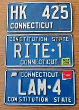 3  Connecticut  License Plates 70's- 80's  LOW Number Vanity Plates -3 Varieties