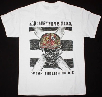 VTG S.O.D. Speak English Or Die Short Sleeve White All Size Shirt