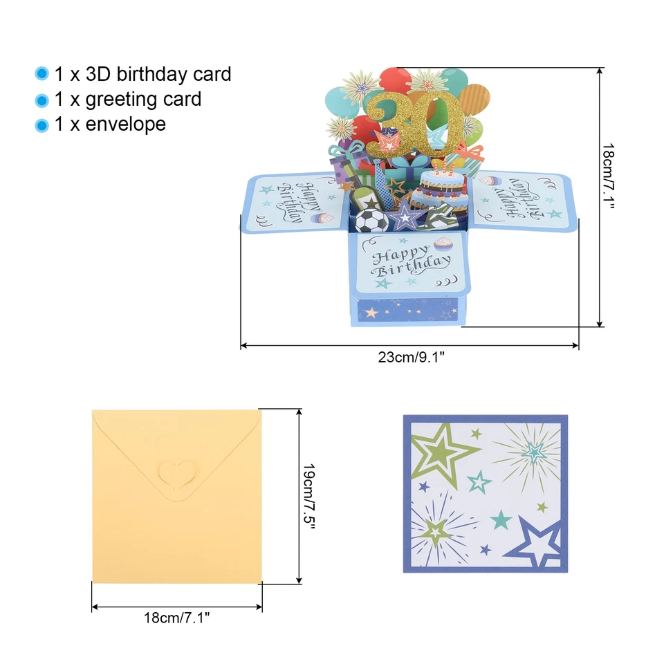 Tarjeta de cumpleaños 30, pop-out para niño mujer, azul Foto 2 de 4