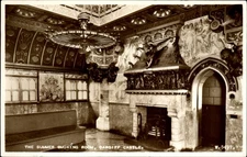 Summer Smoking Room ~ Cardiff Castle ~ Wales UK ~ RPPC real photo interior