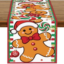 72 x 13 Inch Christmas Table Runner   Festive Gingerbread Man, Candy Cane, an...
