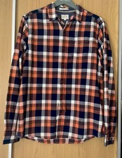 MEN’S CHECKED SHIRT WHITE STUFF size S navy blue brown 100% cotton long sleeved