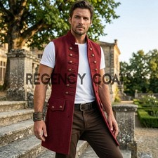 Men's Maroon wool Buccaneer Pirate style Vest, Renaissance LARP Medieval Vest