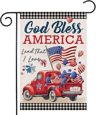 4Th of July Decorations God Bless America Truck Garden Yard Flag Outdoor 12''X18''