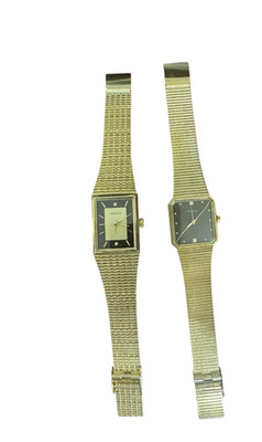 Vintage Geneva Unisex Gold Tone Quartz Dress Watch Textured Bracelet New NOS