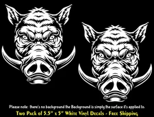 Wild Hog Pig Boar Two 5.5" White Vinyl Decals Car Truck Window Motorcycle Helmet