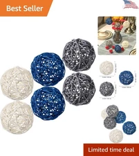 6 Elegant Wicker Rattan Balls - Textured Decorative Orbs for Home & Parties