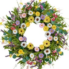 Spring Wreath 22 Inch Artificial Summer Wreath with Yellow Daisy Flowers Gree...