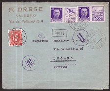 Italy Kingdom, envelope for Switzerland 1942 taxed on arrival -HM25