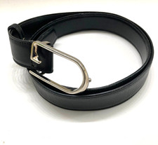 Gucci Women's Belt Oblong G UNIQUE Silver Tone Buckle Black Leather Italy100-40