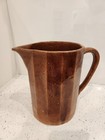 Antique Glazed Brown Pitcher Vintage Pottery High Quality Beveled Crock Med Size