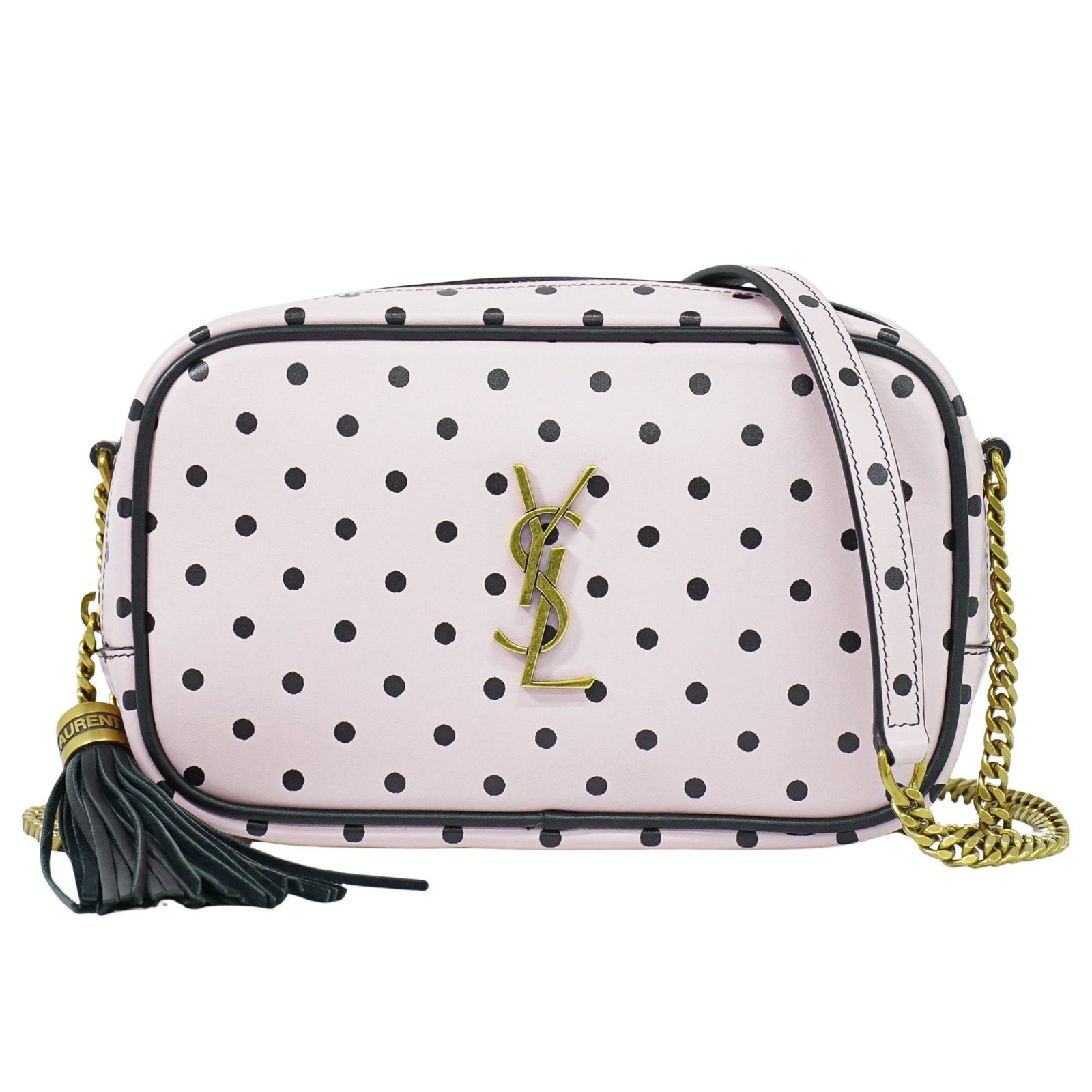 SAINT LAURENT Lou Leather Chain Shoulder Crossbody Camera Bag Pink Black YSL