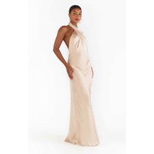 Show Me Your Mumu Weddings Halter Maxi Dress Sleeveless Champagne Satin Small