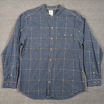 The Territory Ahead Linen Blend Button Up Shirt Mens XL Navy Blue Boho Thread