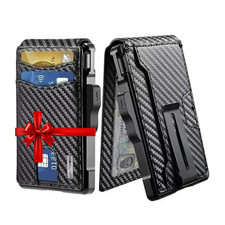 Men's Slim PopUp Bifold Carbon Fiber Wallet, RFID Blocking, Money Clip, Men Gift