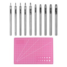 10pcs Leather Hole Punch Stainless Steel with A5 Cutting Mat