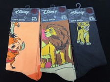 3 Pair Of Disney Lion King Crew Socks Timon Pumbaa, Simba Mufasa New.
