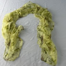Vintage Scarf 100 Viscose Sheer Yellow Green Floral 52x12 Rectangular