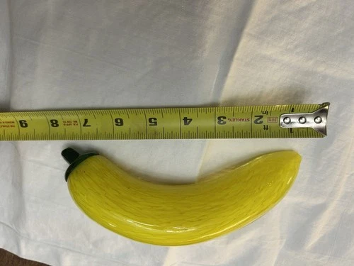 VINTAGE Murano Style Art Glass Banana Figurine Yellow Green Blown Fruit 7.5"