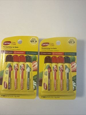 2 Packs 4 Carmex Moisturizing Lip Balm Cherry Strawberry Wintergreen